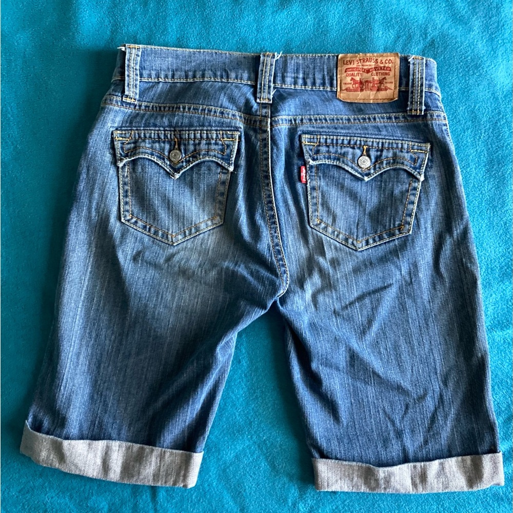 Levi's Blue Denim Cuffed Bermuda Women's Shorts 542 Y2K
